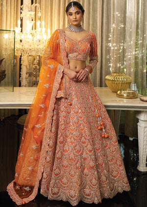 Orange Net Lehenga Set