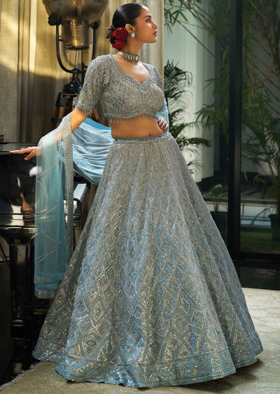 Light Blue Net Lehenga Set