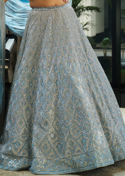 Light Blue Net Lehenga Set