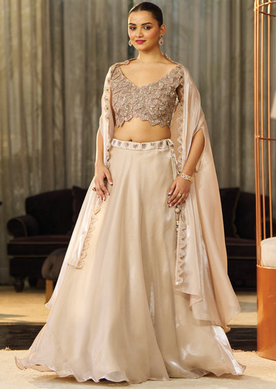 Beige Tissue Organza Lehenga Set