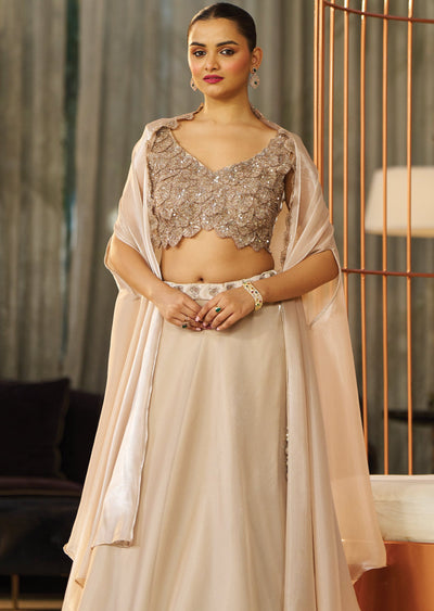 Beige Tissue Organza Lehenga Set