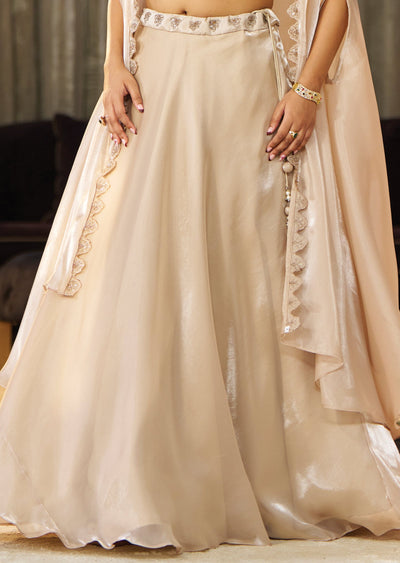 Beige Tissue Organza Lehenga Set