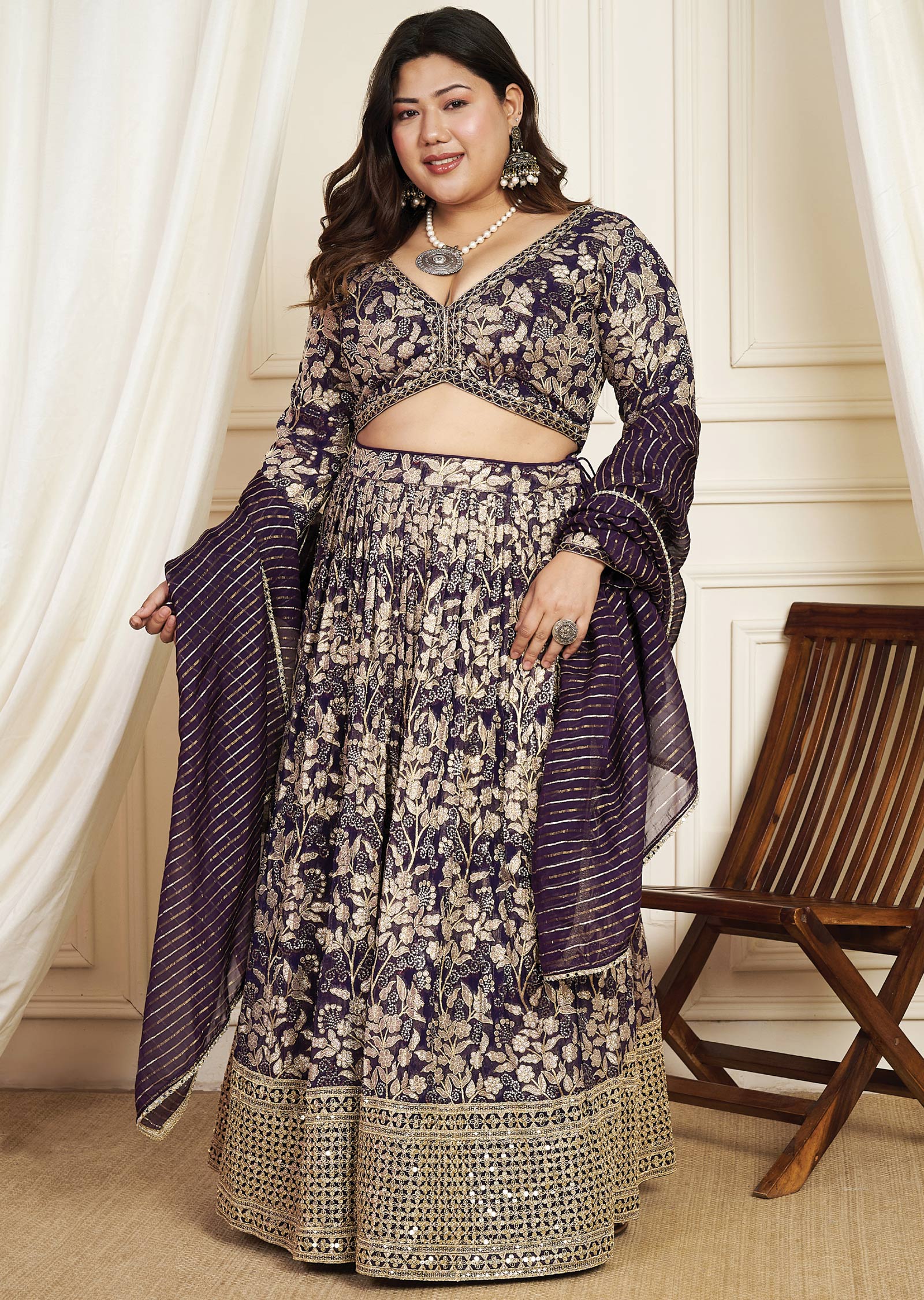 Purple Banaras Georgette Lehenga Set