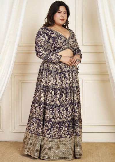 Purple Banaras Georgette Lehenga Set