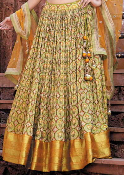 Mustard Green Silk Printed Blouse