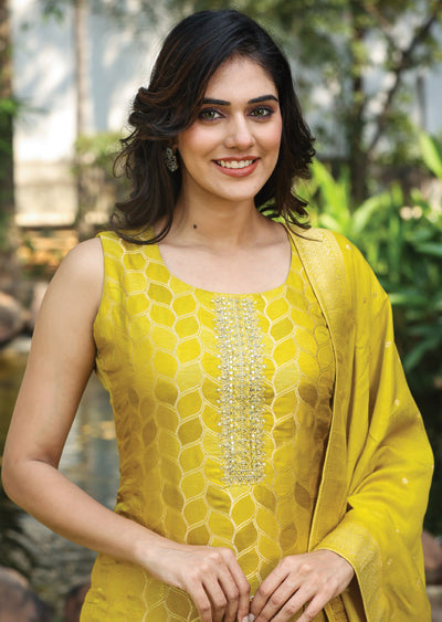 Lime Green Banaras Straight Cut Suit