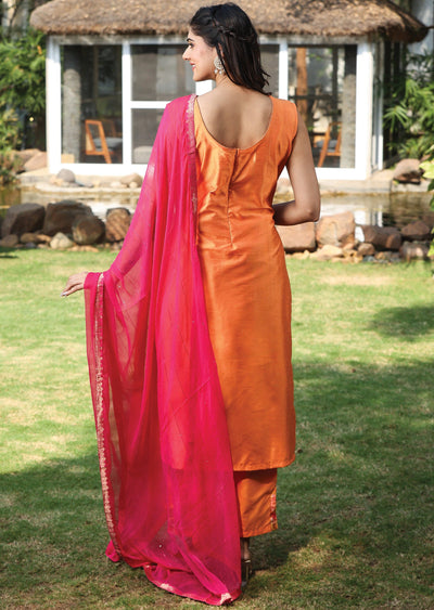 Multi Color Dola Silk Straight Cut Suit