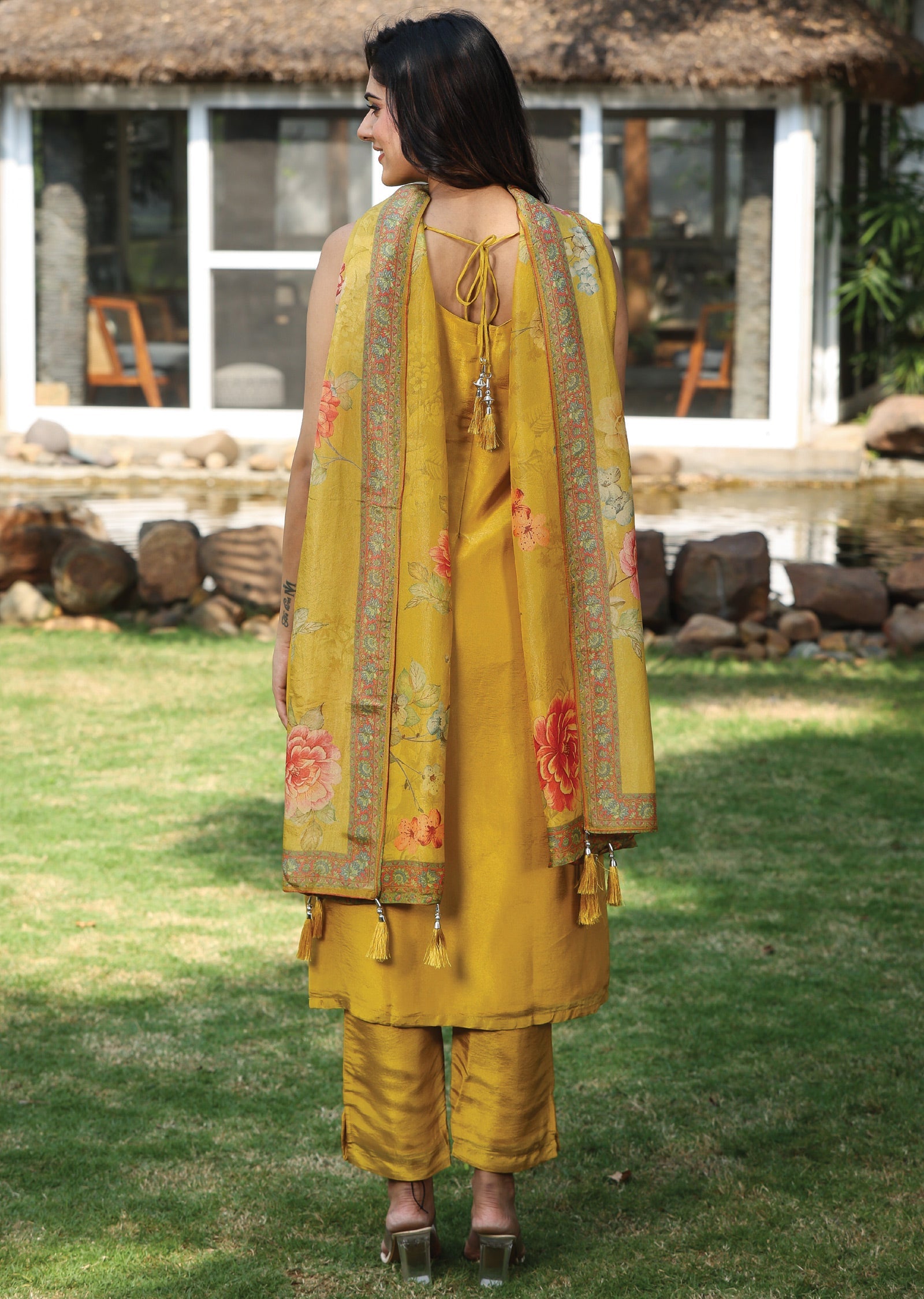 Yellow Tissue Silk Straight Cut Suit