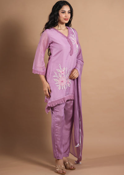 Lavender Organza Straight Cut Suit