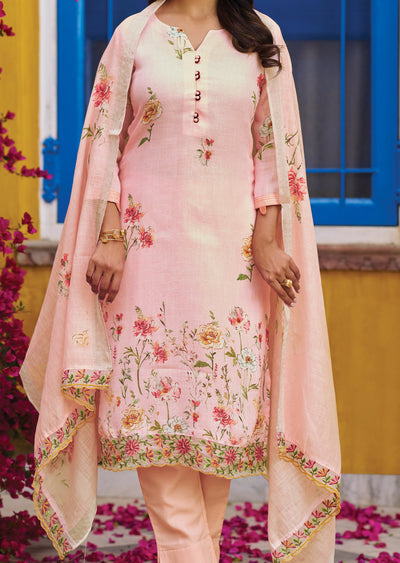 Baby Pink Cotton Straight Cut Suit