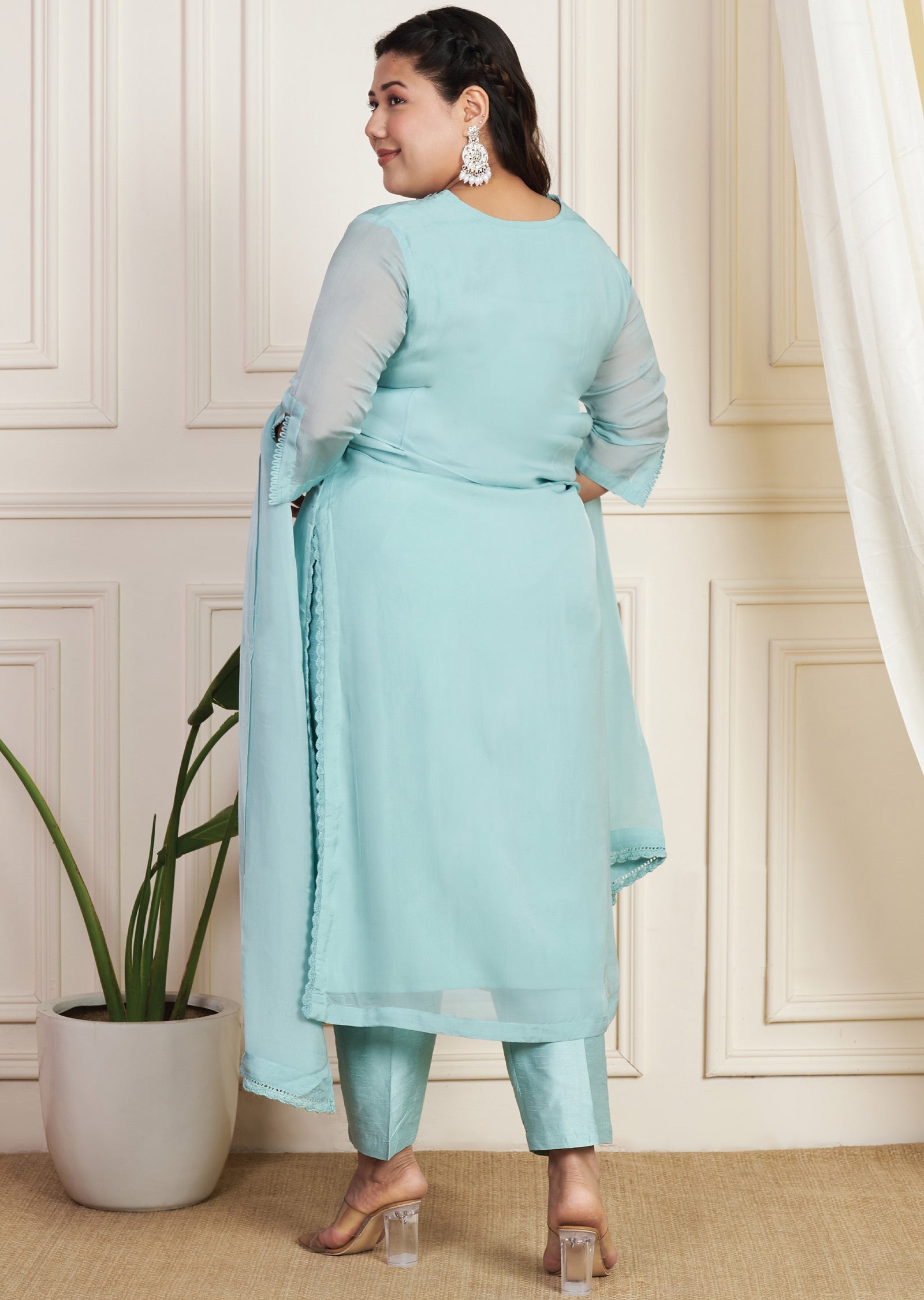 Dusty Green Organza Straight Cut Suit