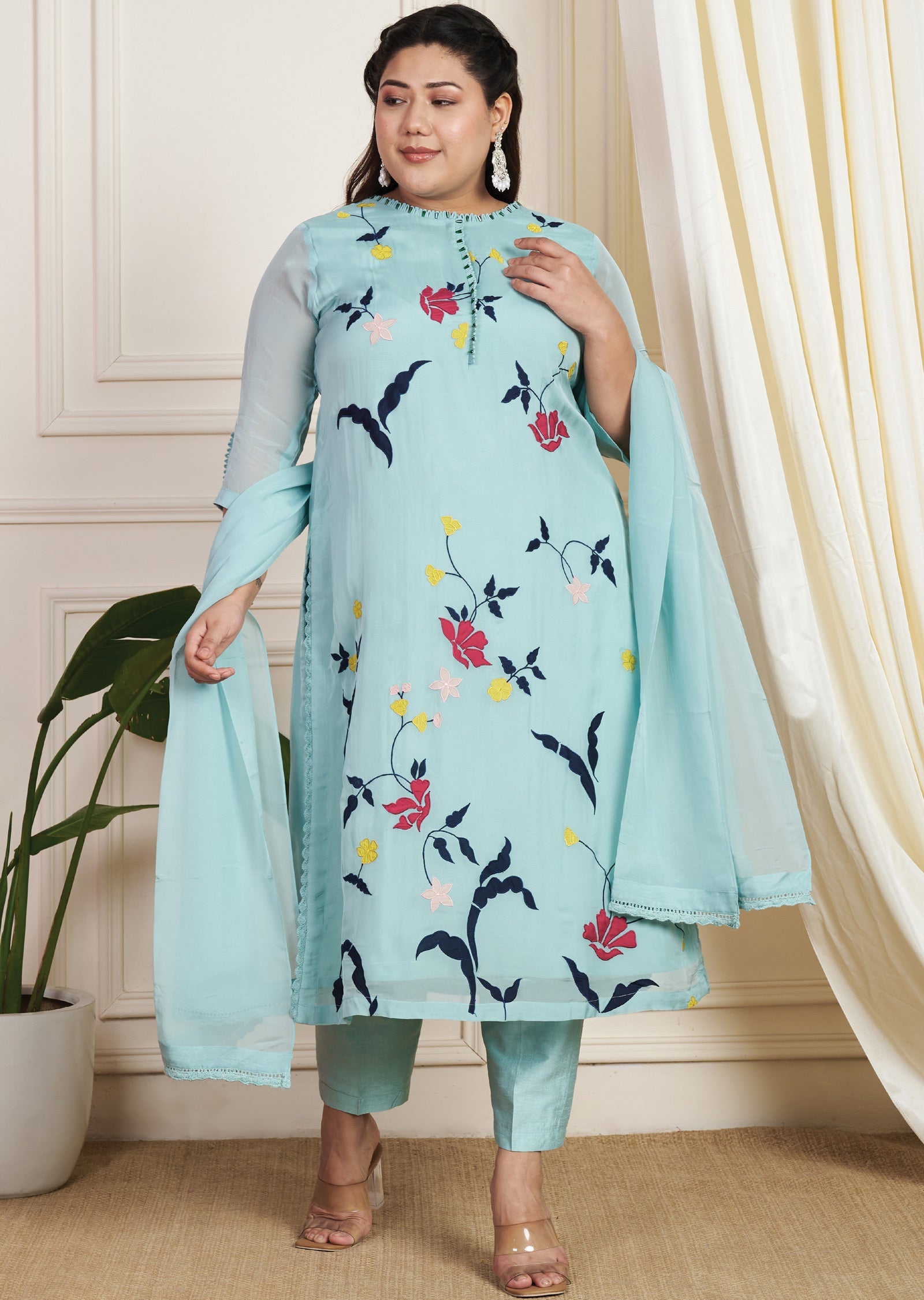 Dusty Green Organza Straight Cut Suit