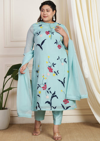 Dusty Green Organza Straight Cut Suit