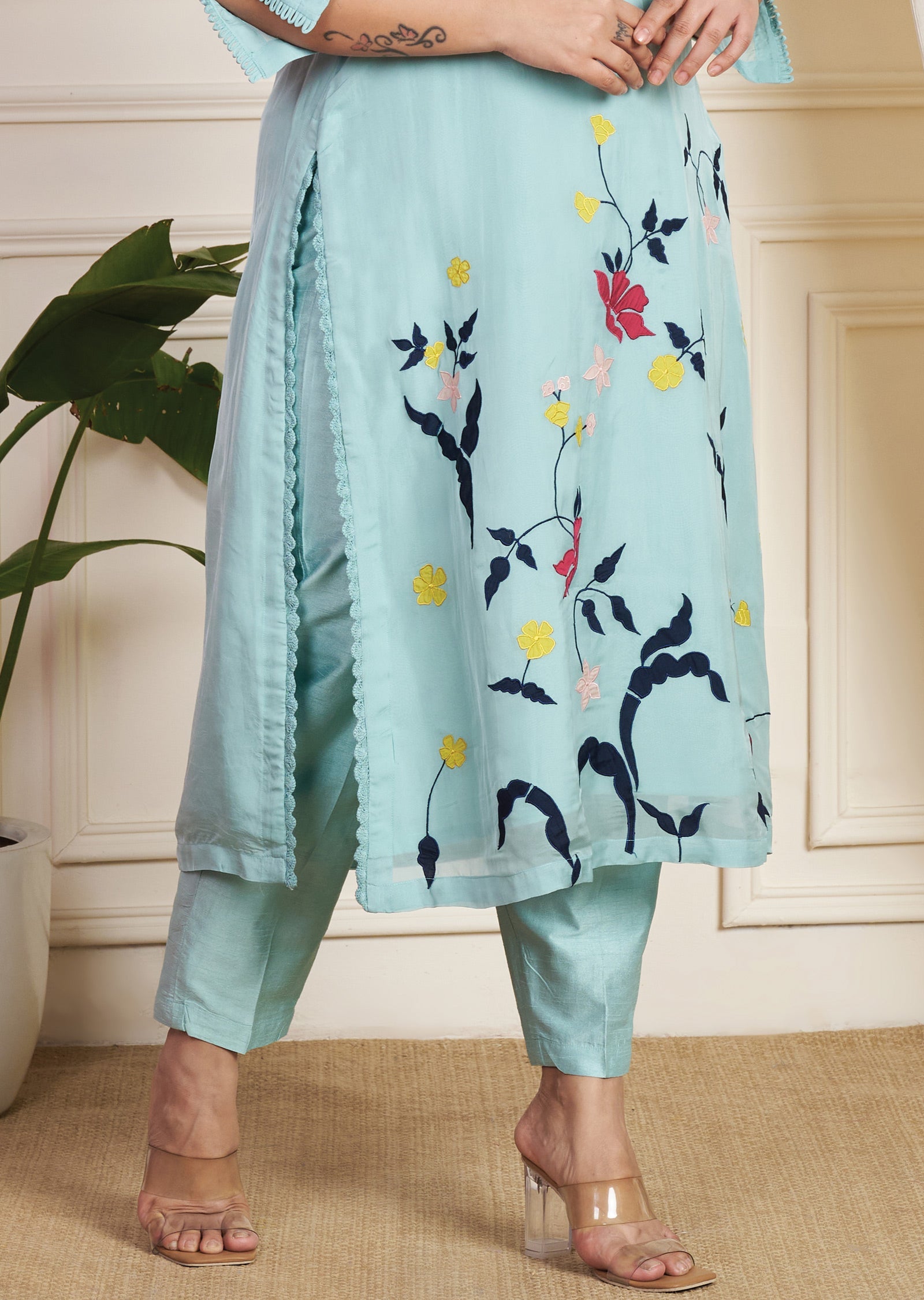 Dusty Green Organza Straight Cut Suit