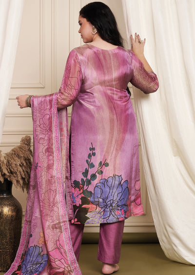 Lavender Tissue Silk Straight Cut Suit