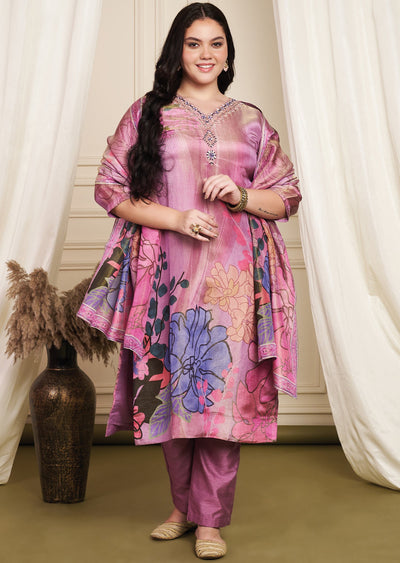 Lavender Tissue Silk Straight Cut Suit