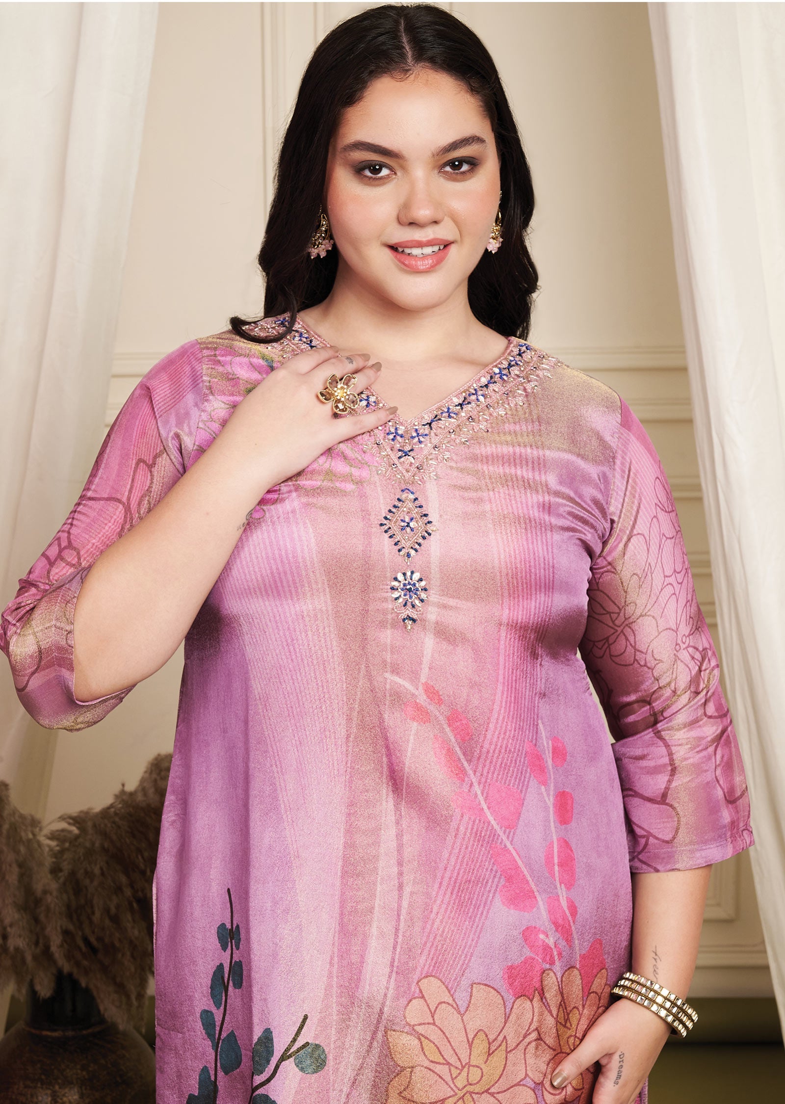 Lavender Tissue Silk Straight Cut Suit