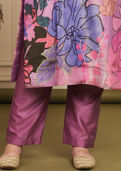 Lavender Tissue Silk Straight Cut Suit