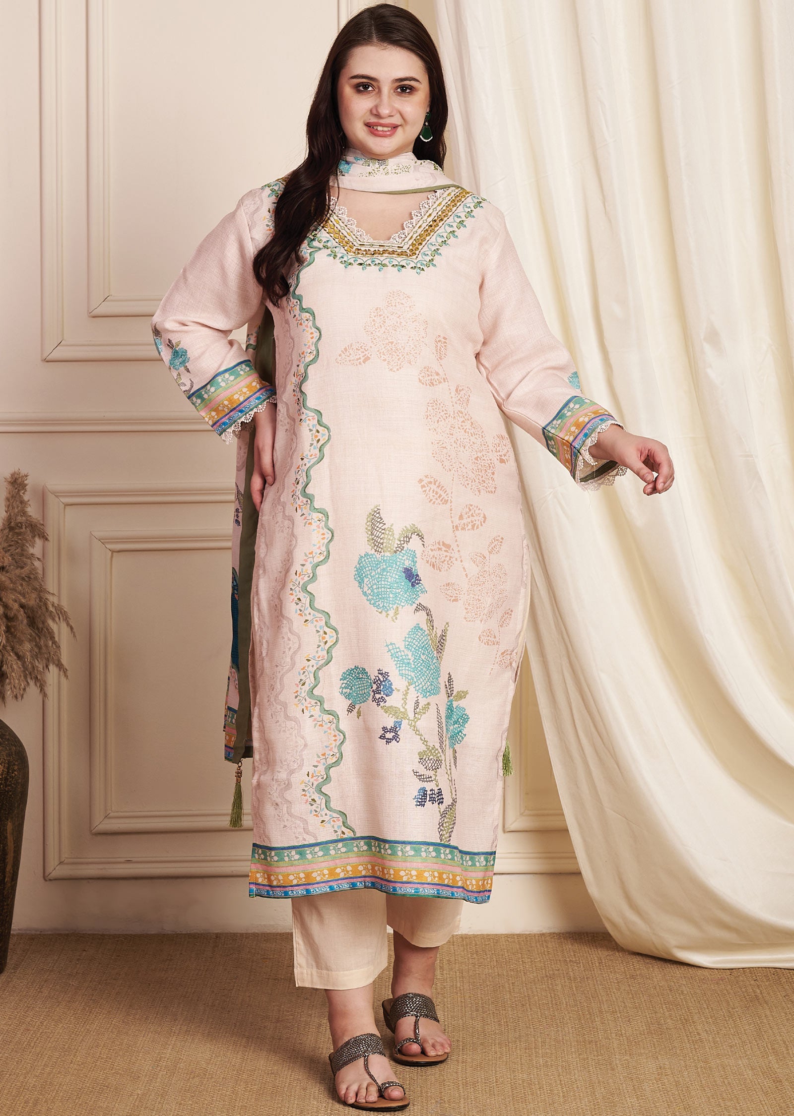 Dark Beige Linen Cotton Straight Cut Suit