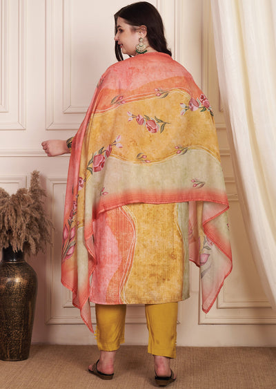 Multi Colour Linen Cotton Straight Cut Suit