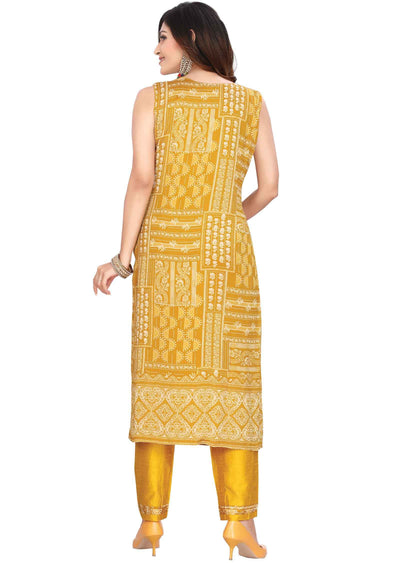 Mustard Chinnon Zardosi & Embroidered Straight cut suits