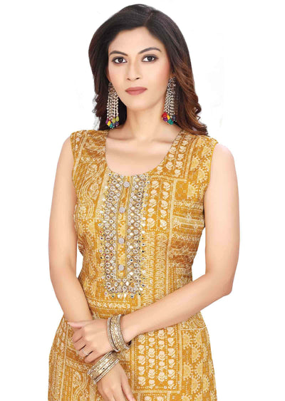 Mustard Chinnon Zardosi & Embroidered Straight cut suits