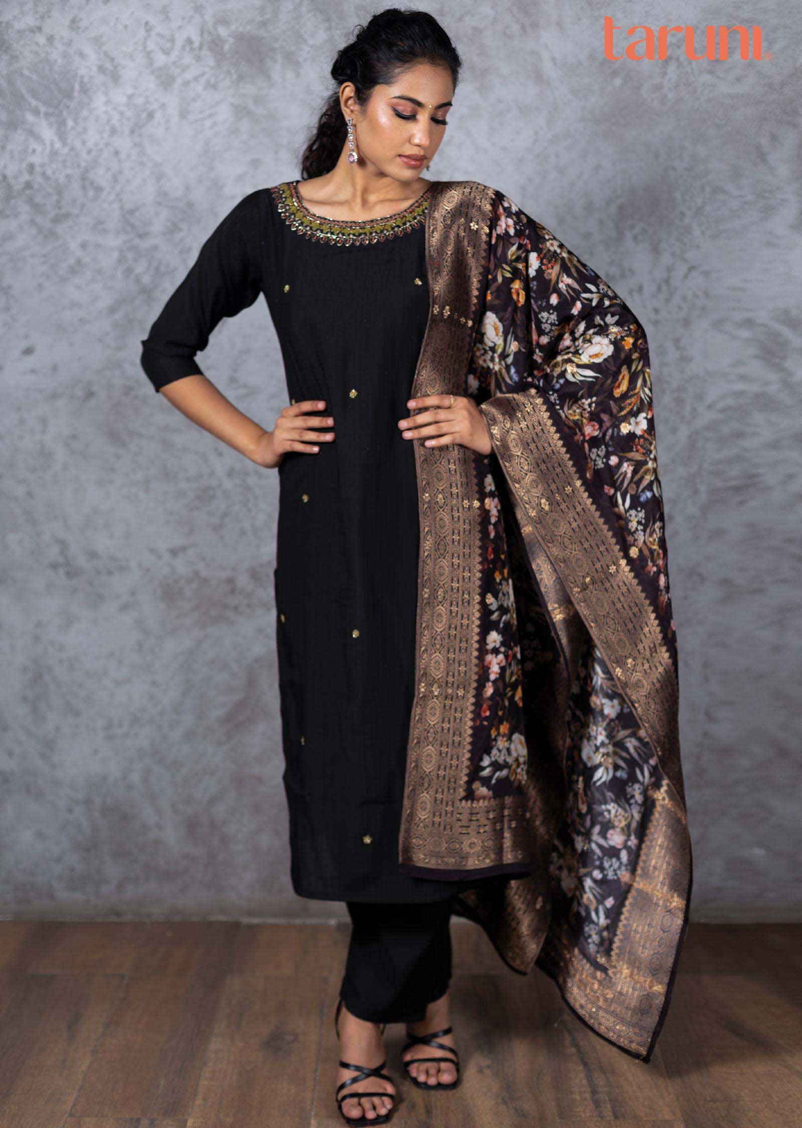 Black Silk Zardosi & Embroidered Straight cut suits