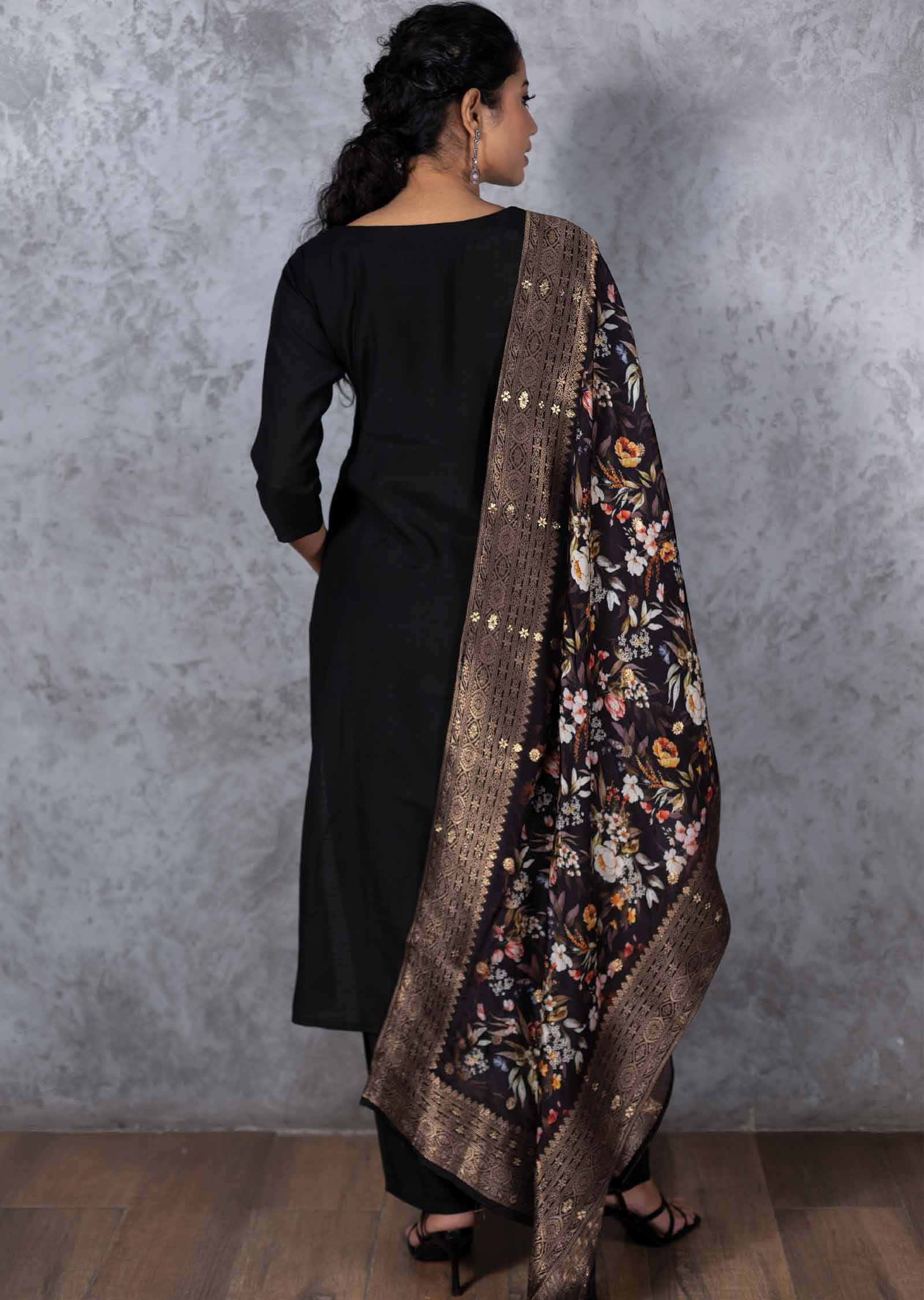 Black Silk Zardosi & Embroidered Straight cut suits