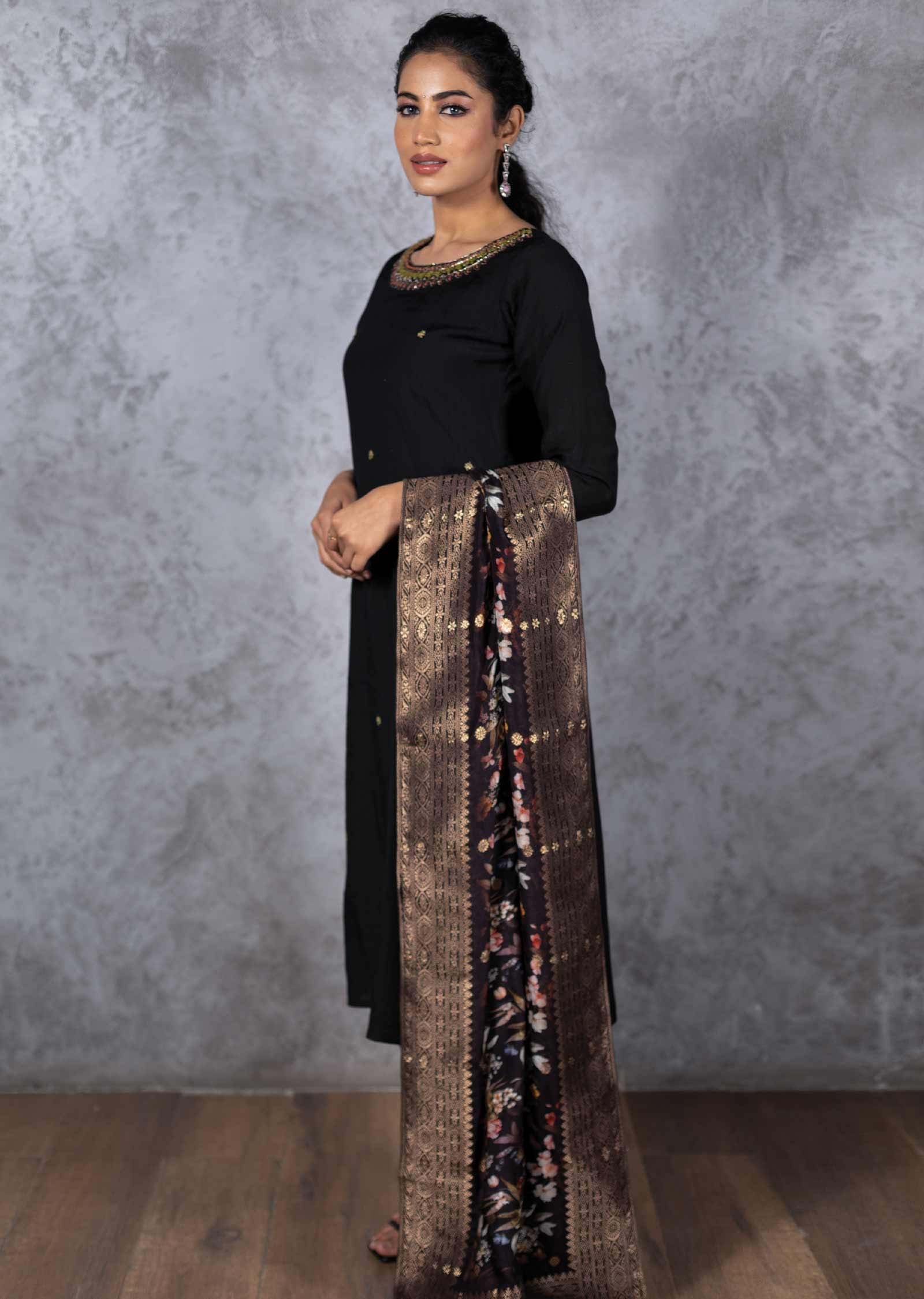 Black Silk Zardosi & Embroidered Straight cut suits