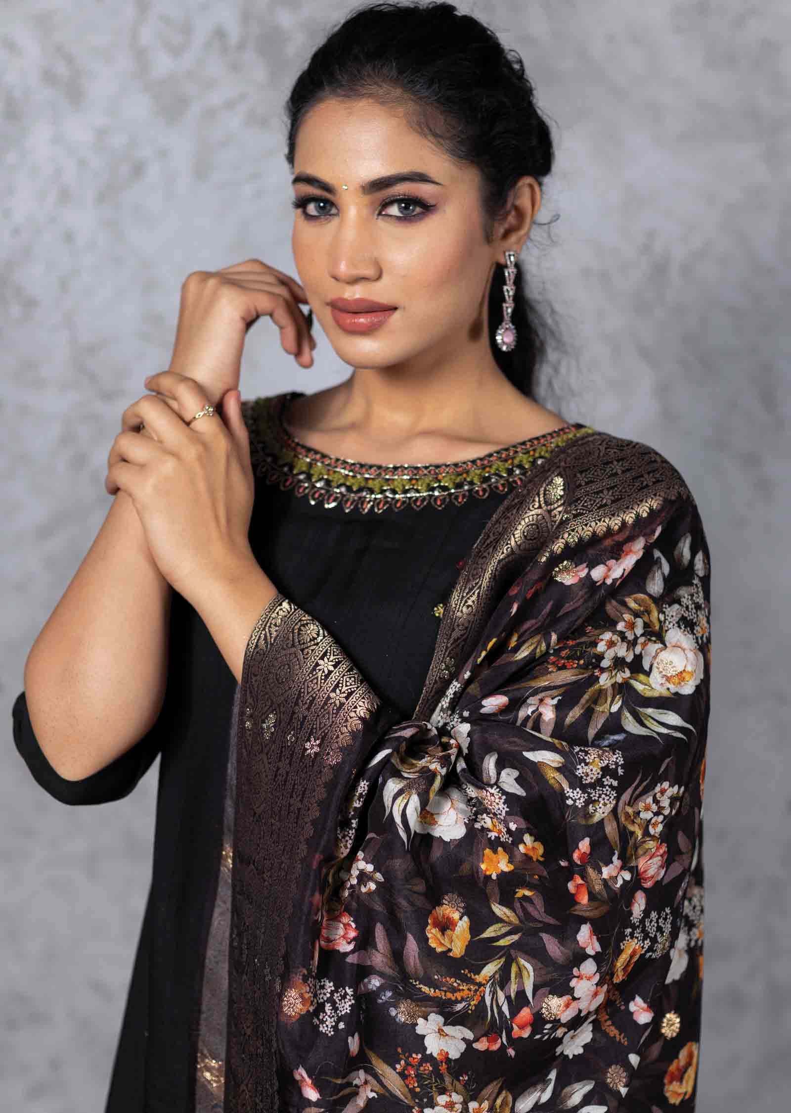 Black Silk Zardosi & Embroidered Straight cut suits