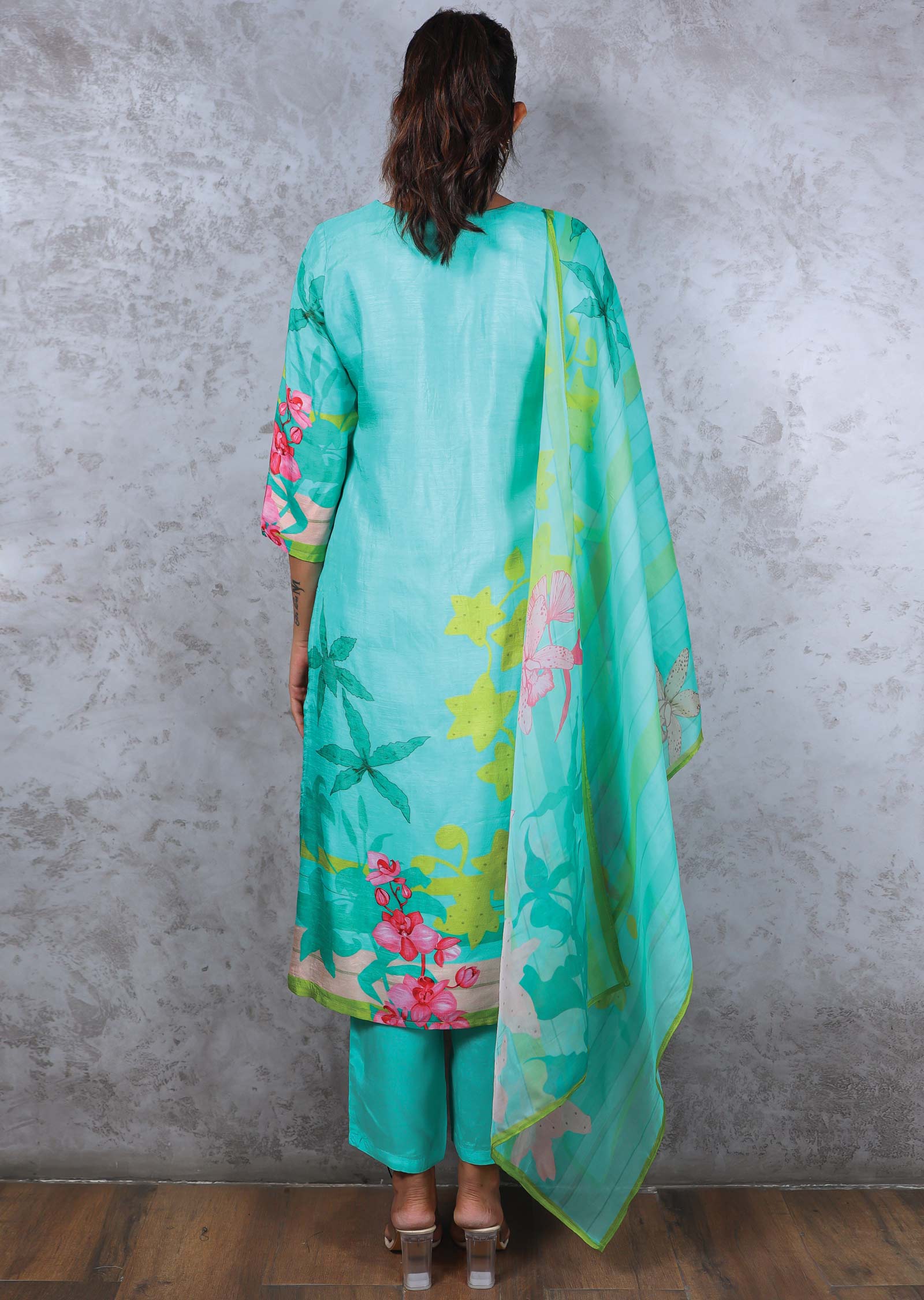 Sea Green Mudal Printed Straight cut suits