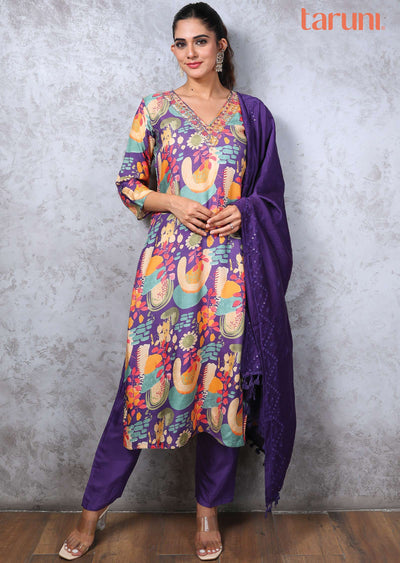 Light Purple Mudal Zardosi & Embroidered Straight cut suits