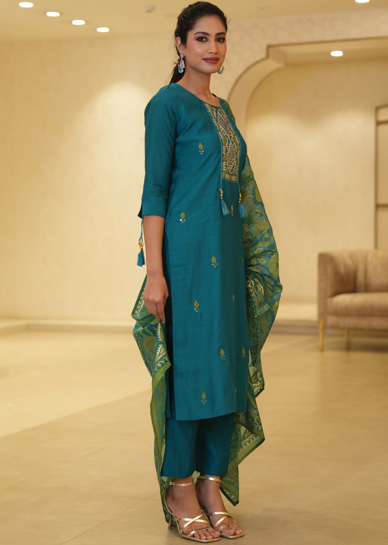 Rama Green Silk Straight cut suits