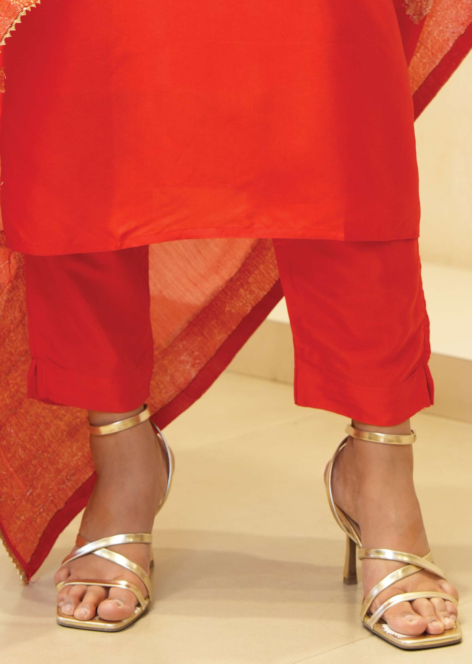 Red Silk Banaras Straight cut suits