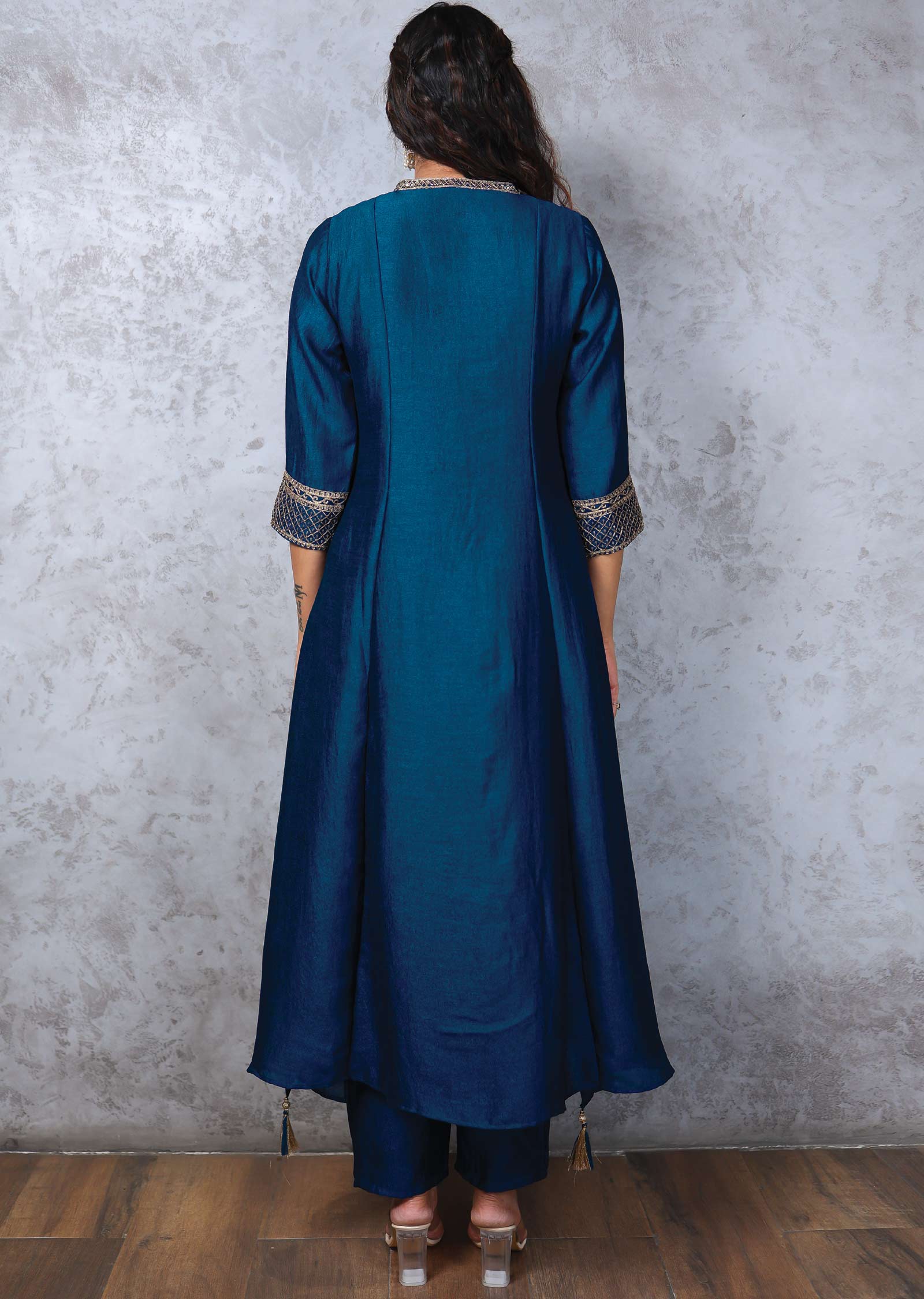 Blue Silk Straight cut suit