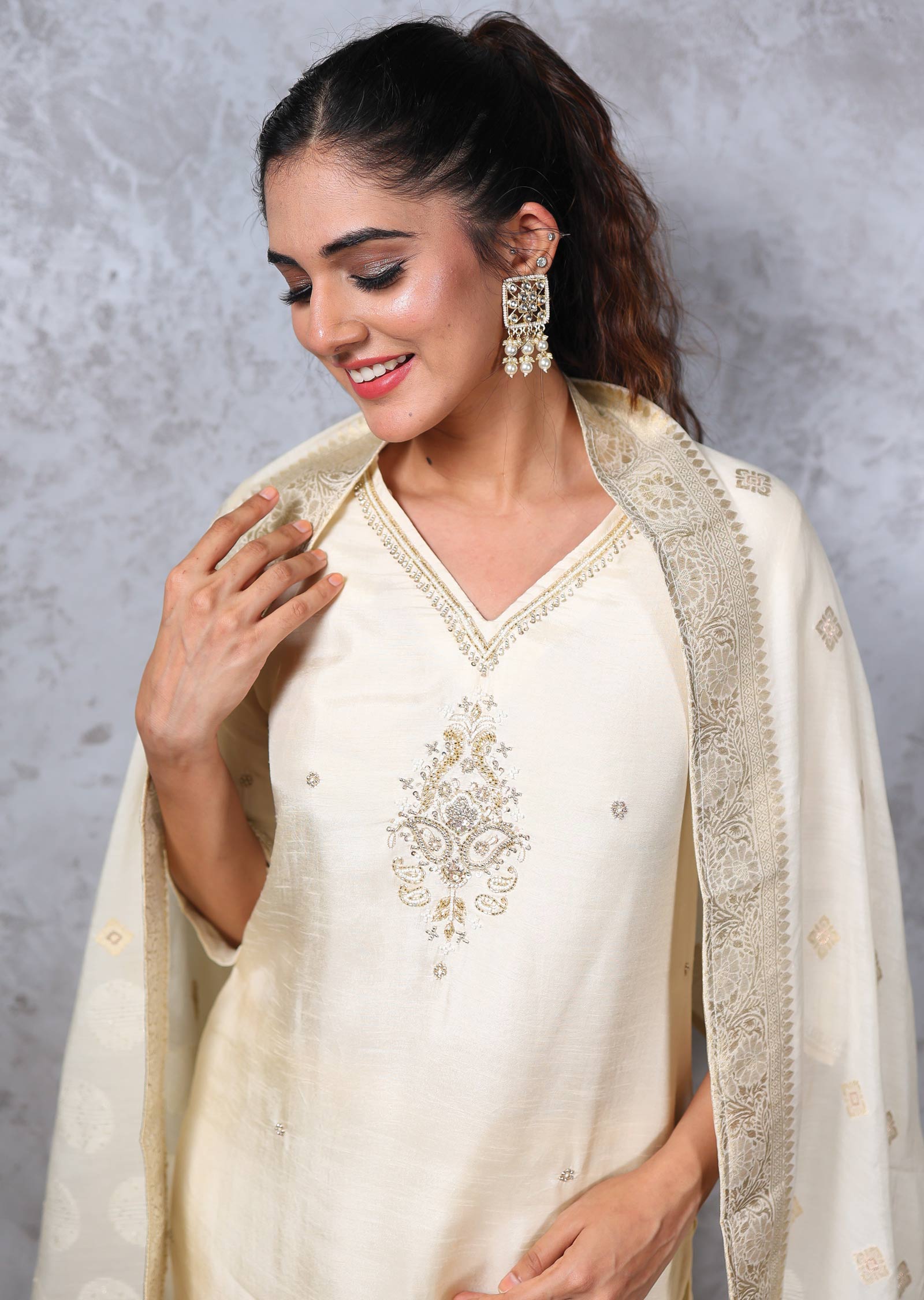 Cream Silk Straight cut suit