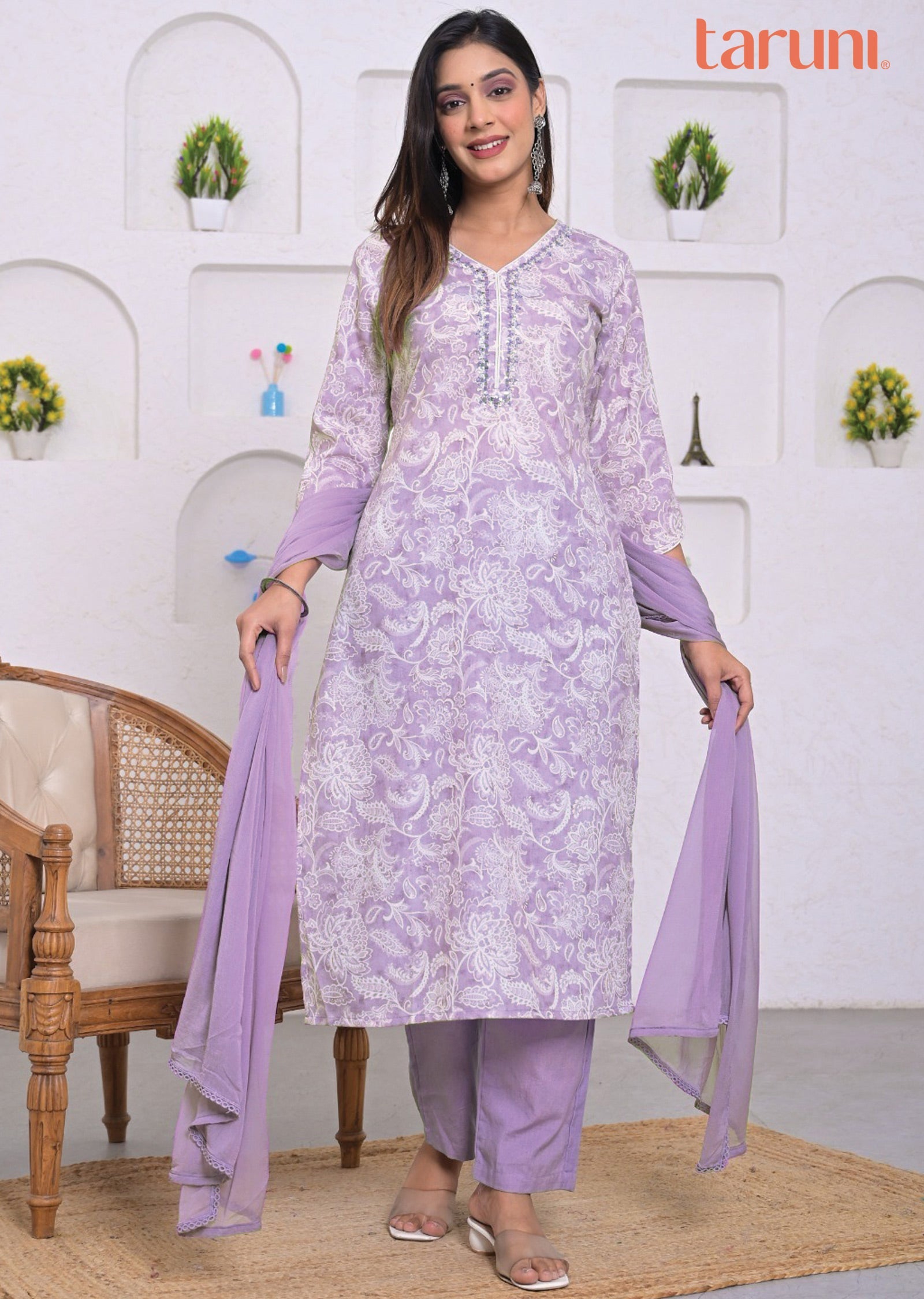 Lavender Linen Cotton Straight cut suits