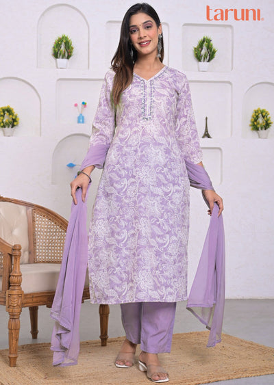 Lavender Linen Cotton Straight cut suits