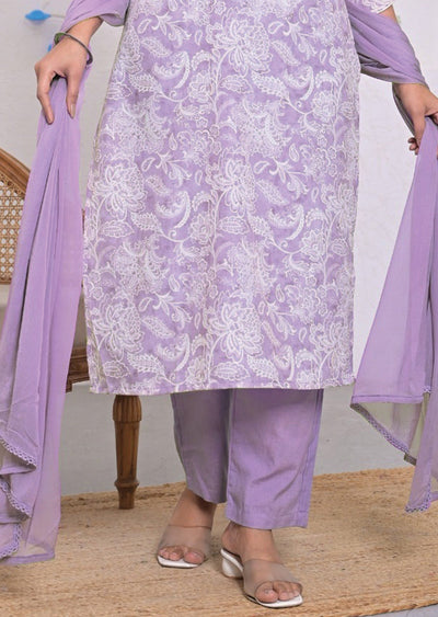 Lavender Linen Cotton Straight cut suits