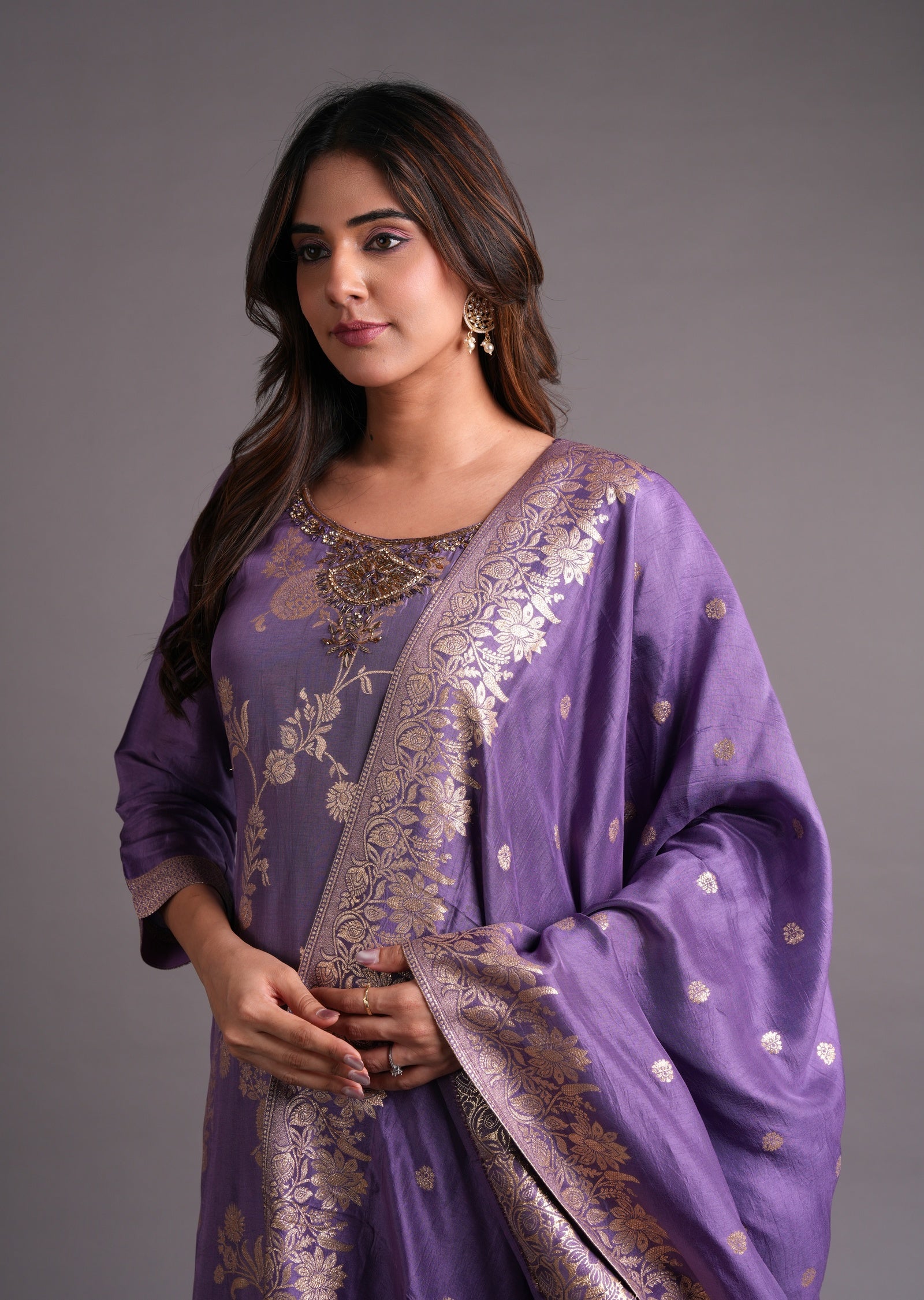 Dark Mouve Banaras Straight cut suits