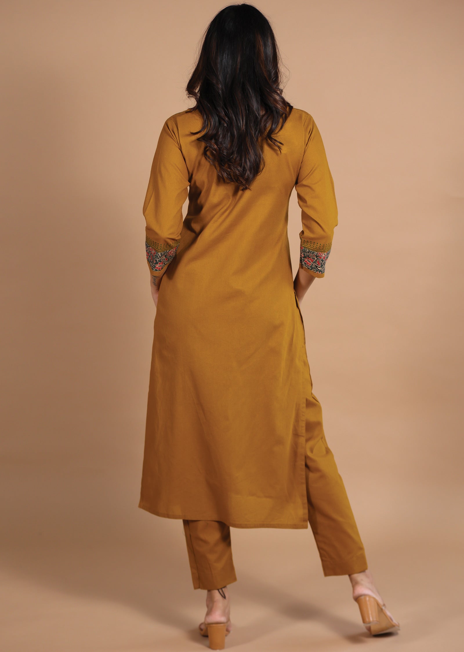 Mustard Cotton Straight cut suits