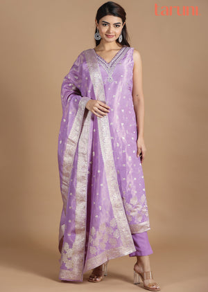 Lavender Tissue Banaras Straight cut suits