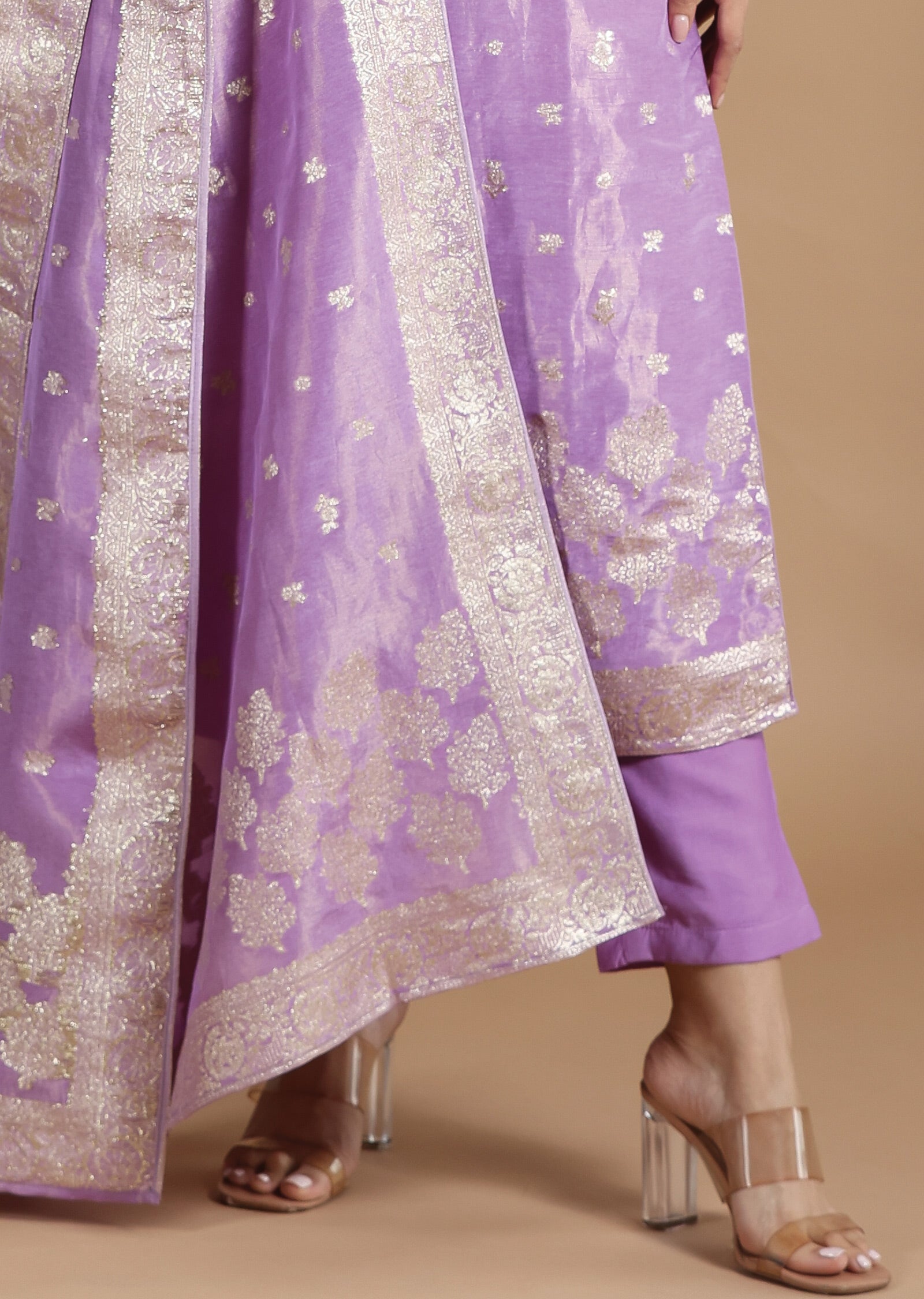 Lavender Tissue Banaras Straight cut suits