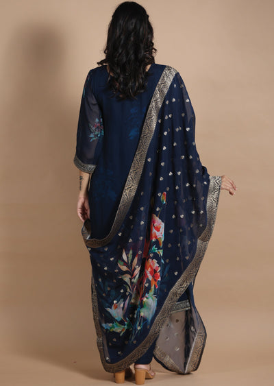 Dark Blue Banaras Straight cut suits