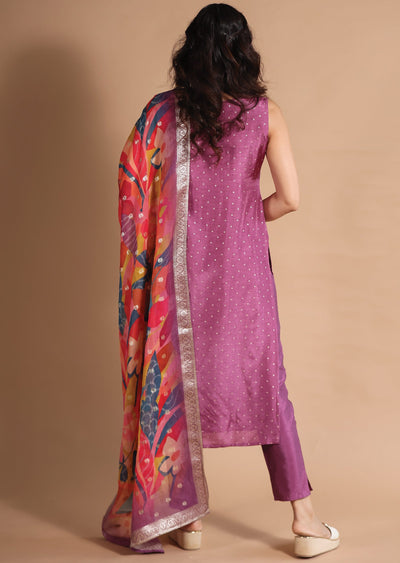 Dark Mauve Banaras Straight cut suits