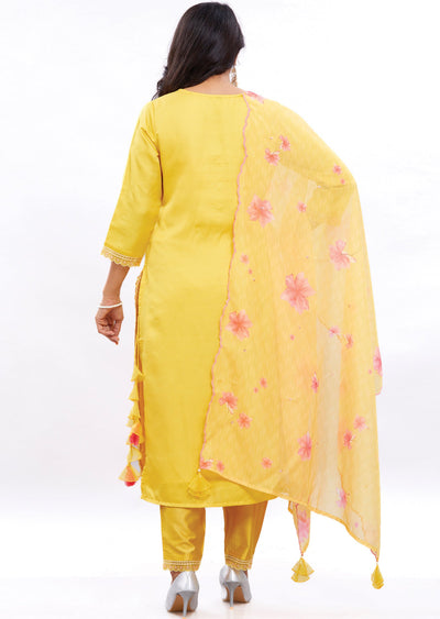 Yellow Soft Silk Straight Cut Suits