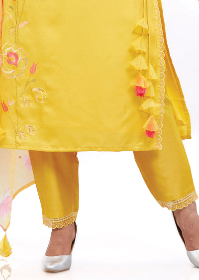 Yellow Soft Silk Straight Cut Suits