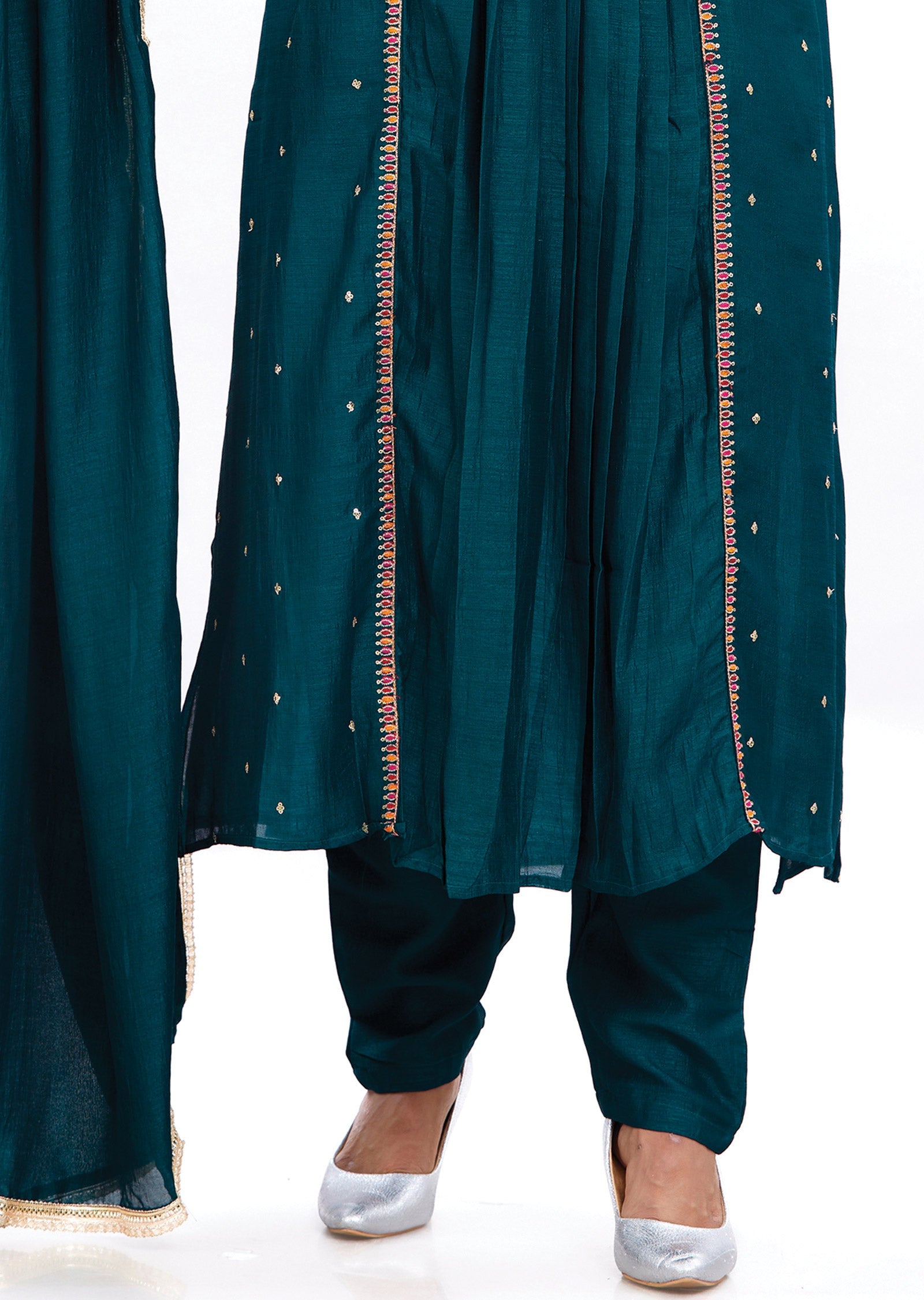 Dark Green Silk Straight Cut Suits