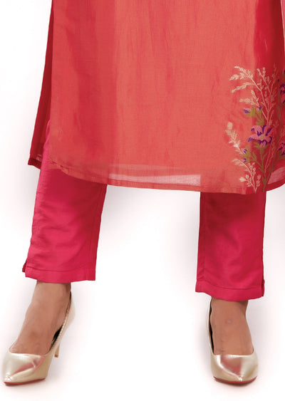 Dark Pink Tissue Silk Straight Cut Suits