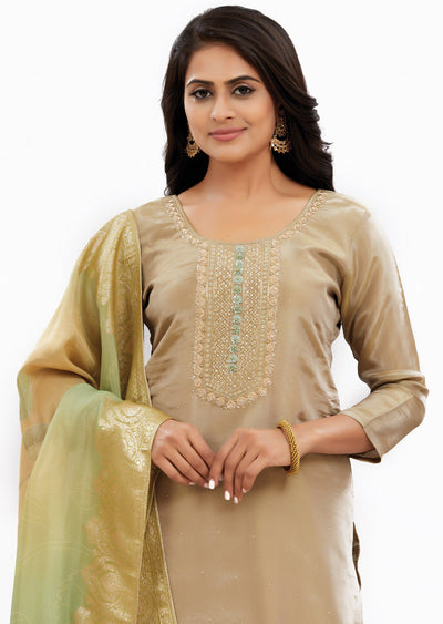 Khaki Tissue Silk Straight Cut Suits